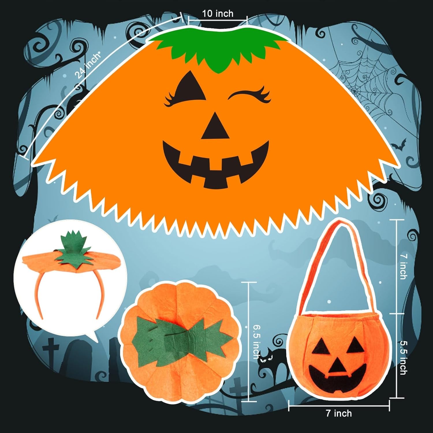 Halloween Pumpkin Costume for Women,Pumpkin Poncho for Adults with Headband & Bag,Halloween Costume for Women