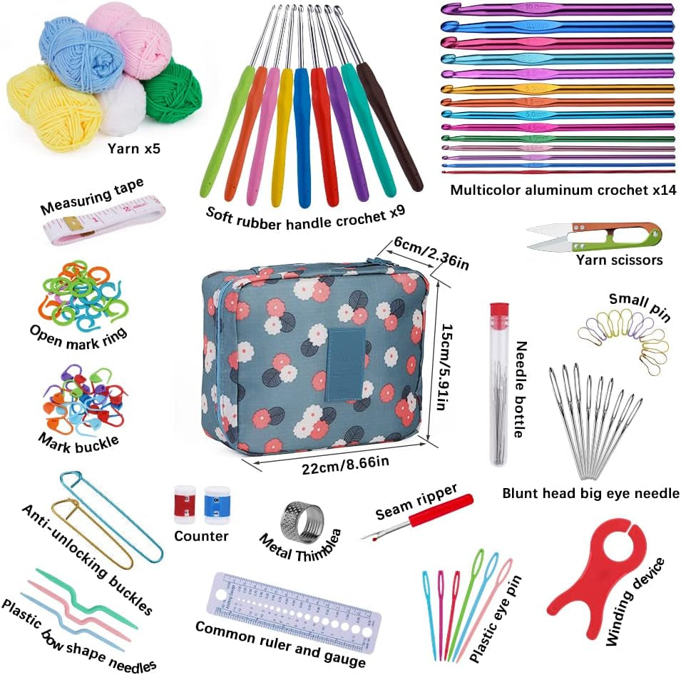 Crochet Kit for Beginners Adults, 107Pcs Beginner Knitting Kit with Crochet Yarn, Crochet Hooks, Crochet Tools, Crochet Starter Kit for Adults Beginner Craft DIY