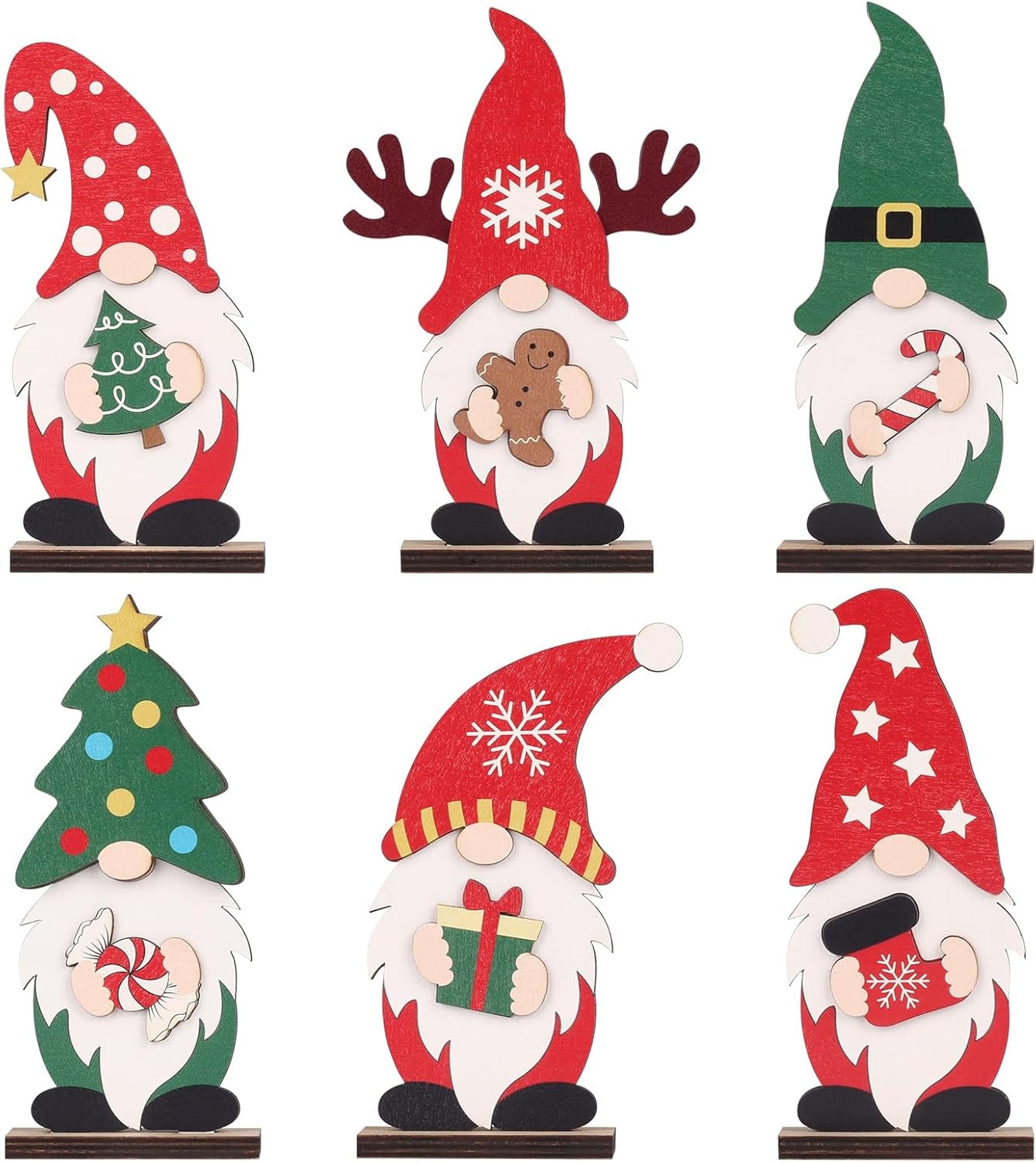 Christmas Decorations, 6PCS Rustic Wooden Gnome Christmas Tabletop Decorations, for Home Farmhouse Indoor Holiday Party Xmas Decor.