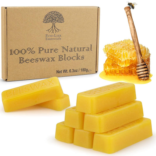 Eco Lux 8 Yellow Beeswax Blocks 100% Pure Natural Organic Bees Wax 6.5Oz