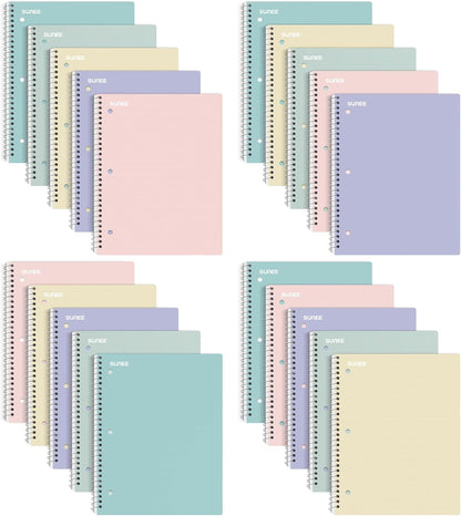 Spiral Notebooks, 1-Subject, 10 Pack, College Ruled Paper, 8" X 10-1/2", 70 Sheets per Notebook,3-Hole Punched Paper, Pink,Purple, Blue, Green, Yellow Spiral Lined Notebooks for School,Work