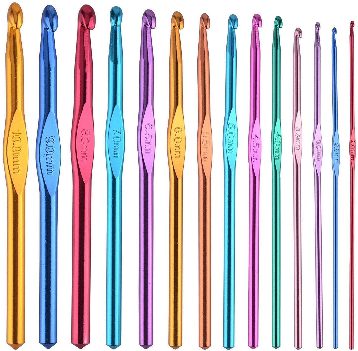 14 Pcs Multicolor Aluminum Crochet Hooks Knitting Needles Craft Yarn 2-10Mm …