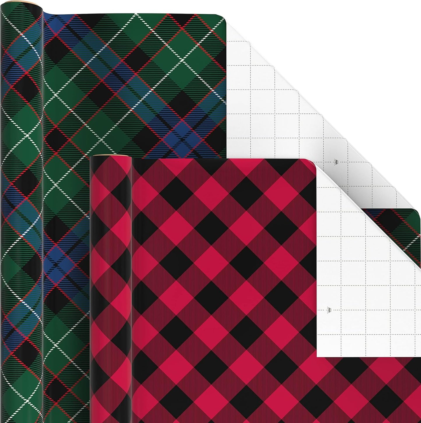 Christmas Wrapping Paper Rolls - Black and Red Buffalo Plaid, Royal Stewart Tartan, Blue, Green (6 Rolls: 180 Sq. Ft. Ttl.) for Holiday Parties, Hanukkah, Winter Weddings