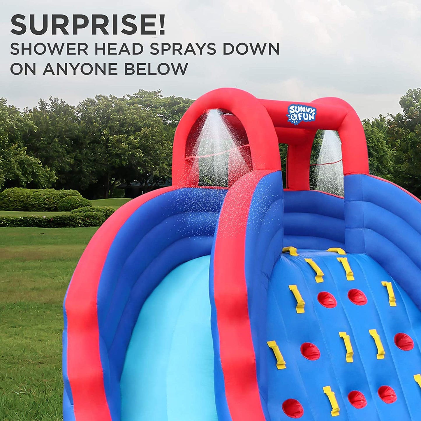 Ultra Climber Inflatable Water Slide Park – Heavy-Duty for Outdoor Fun - Climbing Wall, Two Slides & Splash Pool – Easy to Set up & Inflate with Included Air Pump & Carrying Case