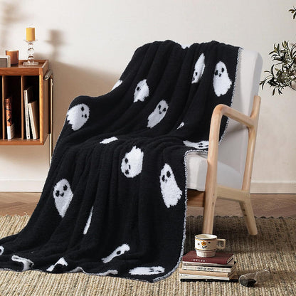 Halloween Decor Blanket Soft Blanket Cozy Blanket Kid Blanket for Bed Couch Sofa 50X60 Inch Black Ghost