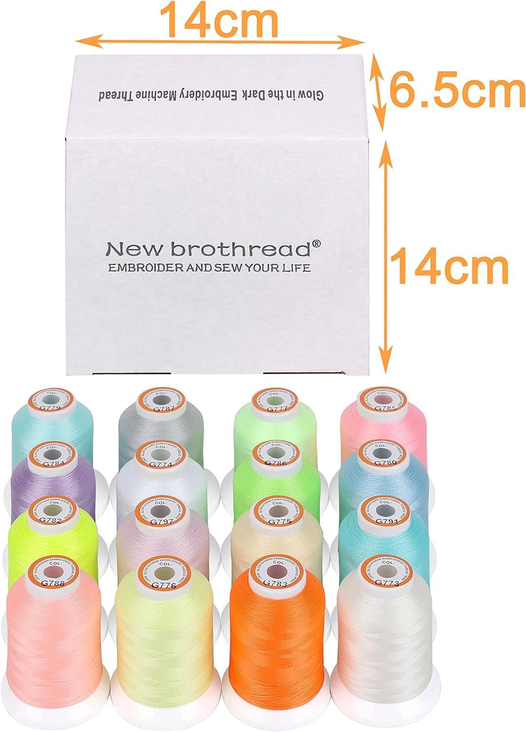 16 Colors Luminary Glow in the Dark Embroidery Machine Thread Kit 30WT 500M(550Y) Each Spool for Embroidery, Quilting, Sewing