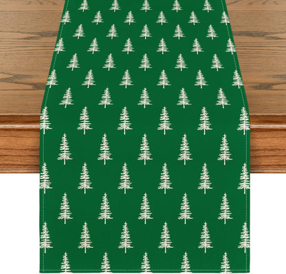 Green Xmas Tree Christmas Table Runner, Seasonal Winter Kitchen Dining Table Decoration for Home Party Decor 13X72 Inch