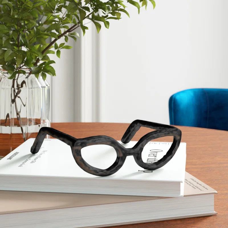 Abstract Cat Eye Glasses Metal Sculpture, Room or Office Décor