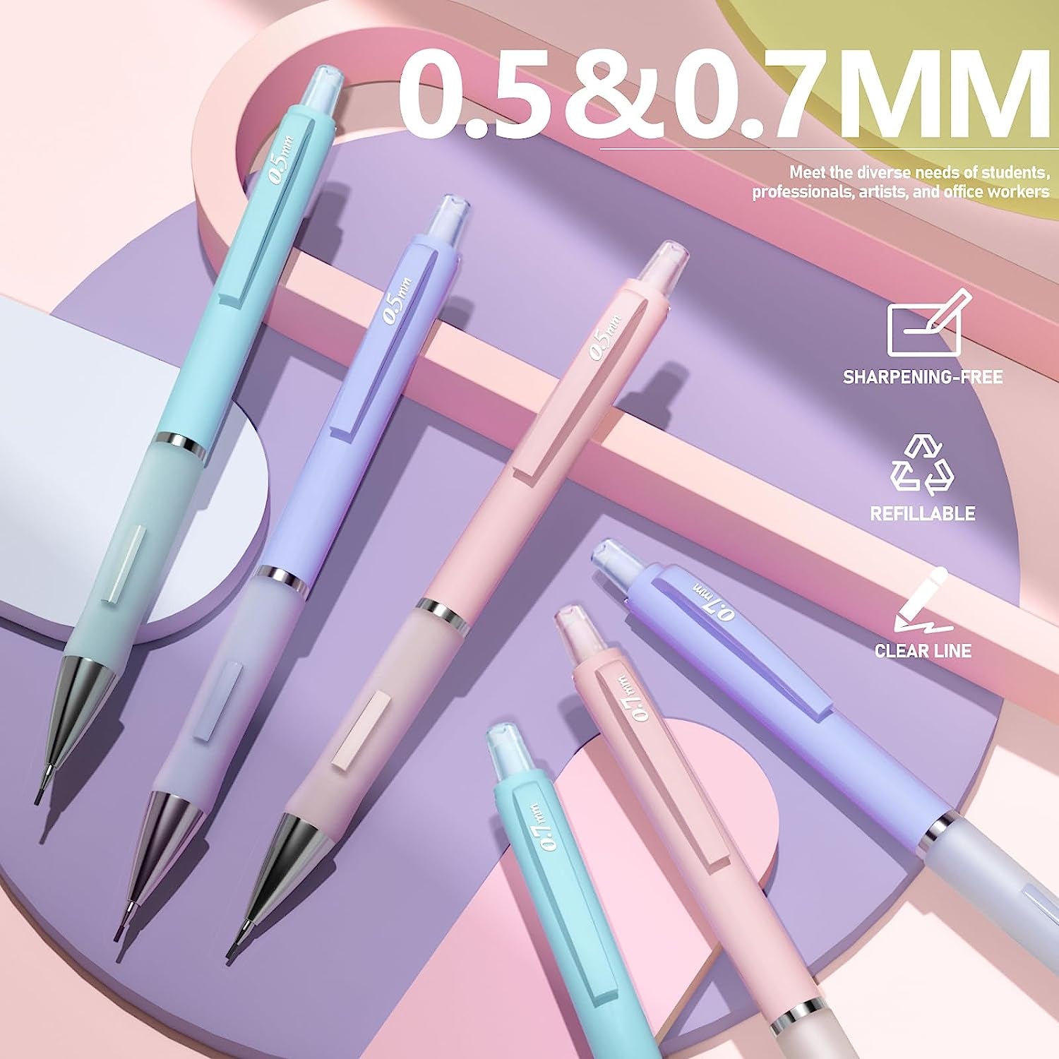 Pastel Mechanical Pencil Set - 6PCS 0.5 Mm & 0.7Mm Pencils with 360PCS HB #2 Lead Refills, 3PCS Erasers and 9PCS Eraser Refills, Cute School Supplies Stuff for Student Writing Drawing