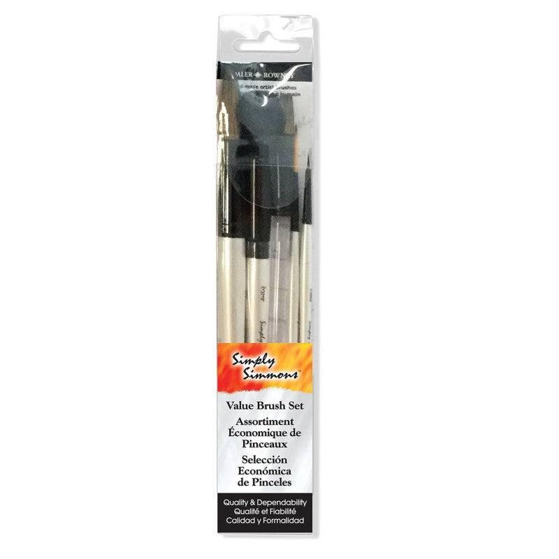 Simply Simmons Watercolor Brush Set, Short Handle Watercolor Paintbrush, White, 5 Pieces