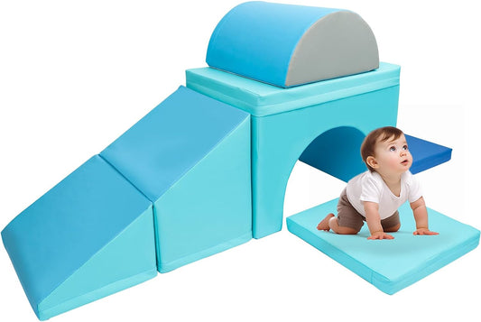 Foam Climbing Toys for Toddlers 1-3, Climb and Crawl Activity Playset, Soft Zone Climbing Blocks for Toddlers, Crawling and Sliding,Indoor Crawling Gym Equipment for Toddler (Light Blue)