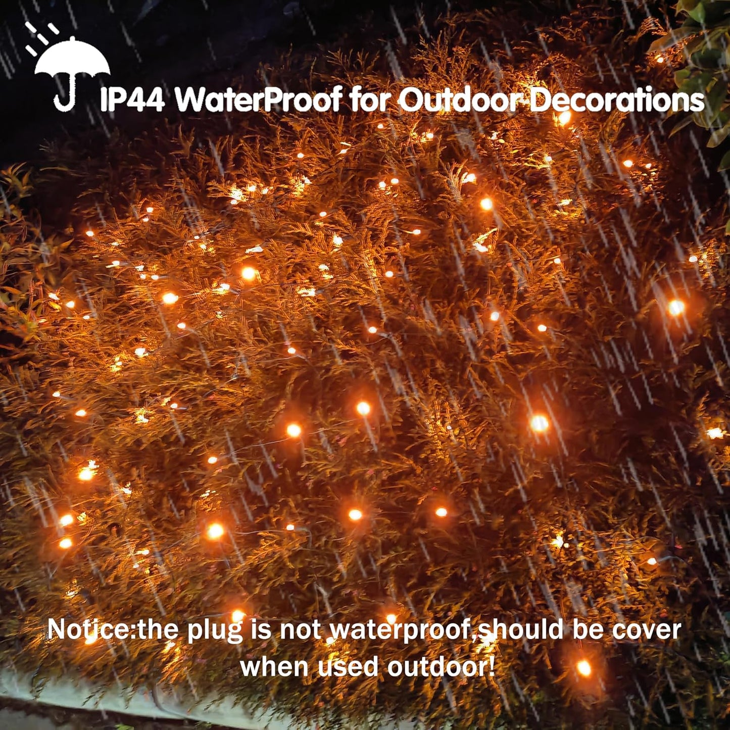 Halloween Lights Outdoor,100Led 5Ftx5Ft Orange Halloween Net Lights with Connectable, Waterproof ,UL Certified and Durable Green Wire Design for Bushes,Shrubs,Halloween Decorations Outdoor(Orange)