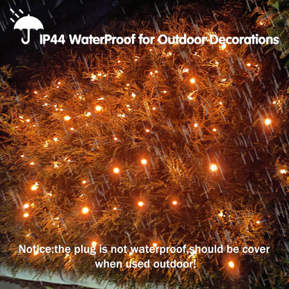 Halloween Lights Outdoor,100Led 5Ftx5Ft Orange Halloween Net Lights with Connectable, Waterproof ,UL Certified and Durable Green Wire Design for Bushes,Shrubs,Halloween Decorations Outdoor(Orange)