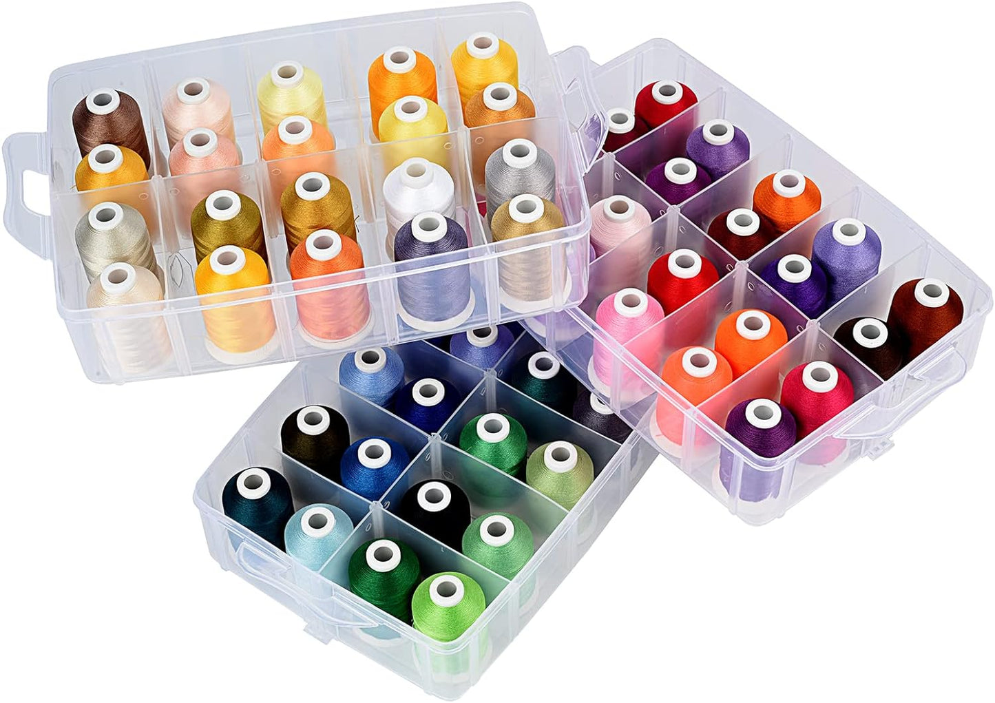 [Anti-Tangle] Embroidery Thread Kit with Organizer Box, All-In-One 63 Colors 100% Polyester Sewing Thread Set for Brother Babylock Janome Embroidery Machine and More