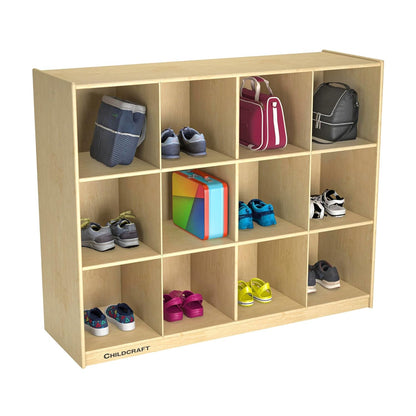 1464173 Mobile Mini Storage Locker, 12-Cubby, Wood, 51-1/2" X 16-7/8" X 42", Natural Wood Tone