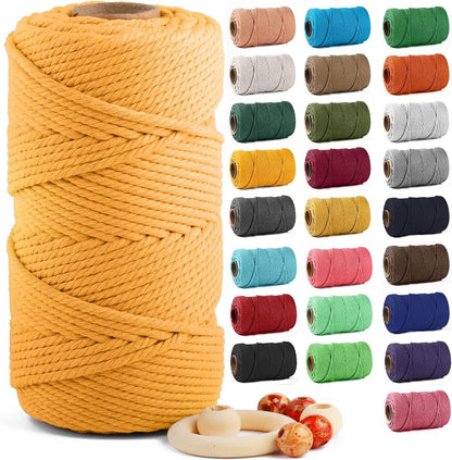 Macrame Cotton Cord 5Mm X 109 Yards,  100% Natural Handmade Colorful 4 Strands Twisted Braided Cotton Rope for Wall Hanging Plant Hangers Gift Wrapping Tapestry DIY Crafts(100M,White)