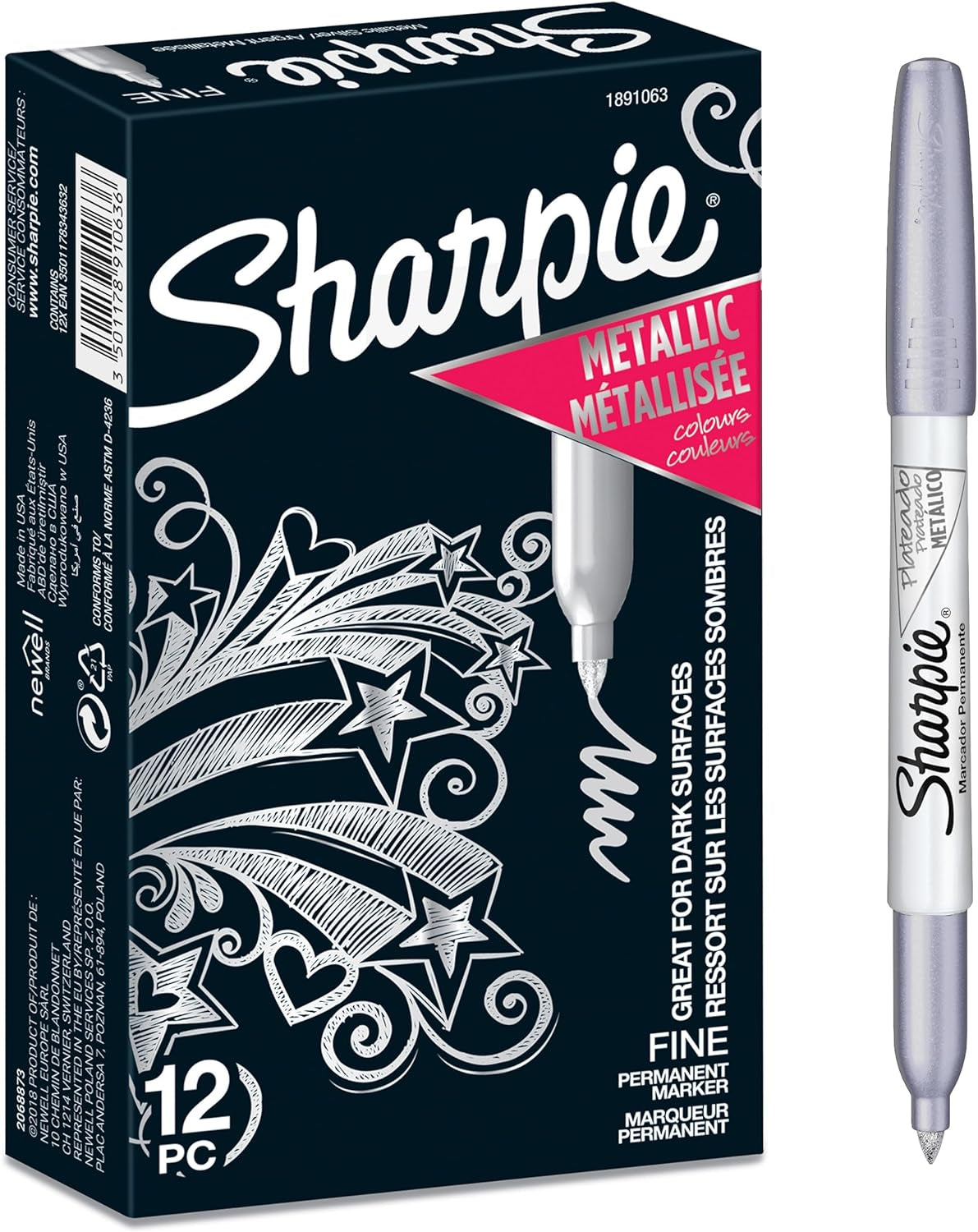 Metallic Permanent Markers | Fine Point | Silver | 12 Count