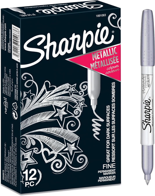 Metallic Permanent Markers | Fine Point | Silver | 12 Count