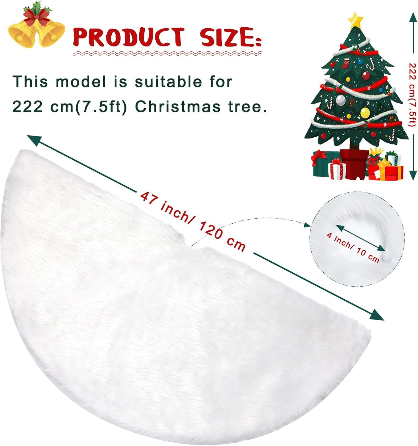 Christmas Tree Skirt - 48 Inches White Luxury Soft Faux Fur Tree Skirt, Large Christmas Tree Skirts, Pets Favors for Xmas Tree Decorations and Ornaments Fluffy Long Fur