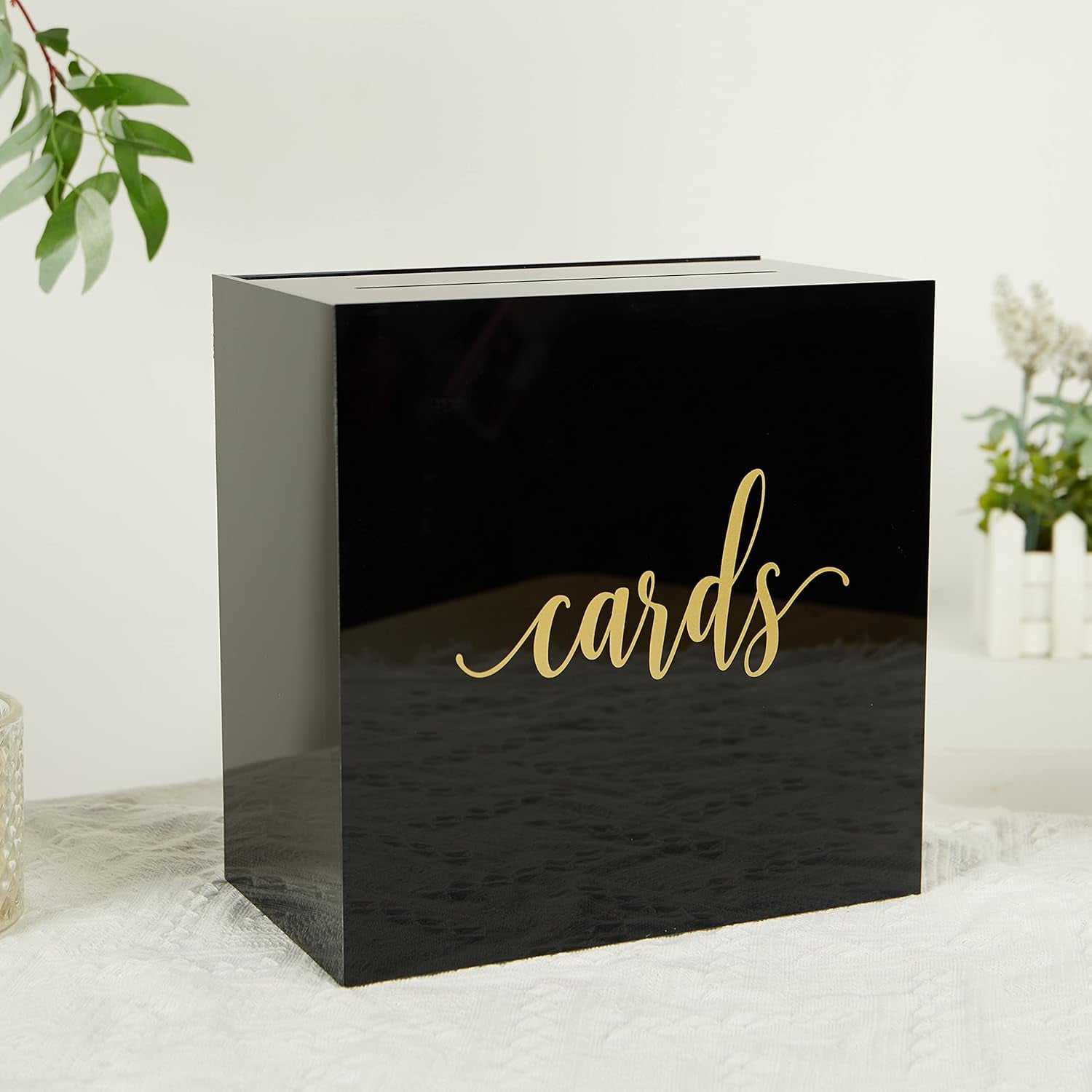 10” Acrylic Card Box - Wedding Card Box for Reception, Birthday, Party, Money Box, Wishing Well, Graduation Party, Elegant Large Clear Card Box-Acb001-Black