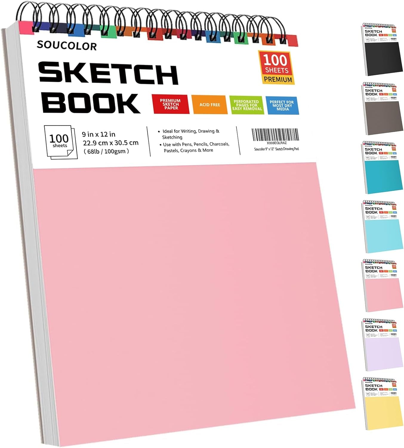 Cute Sketchbook 9" X 12" for Women, 1-Pack 100 Sheets Spiral Notebook Drawing Pad for Girls, Pastel Girls' School Art Supplies for Beginner Artists, Arts and Crafts Gifts Set for Kids Adults