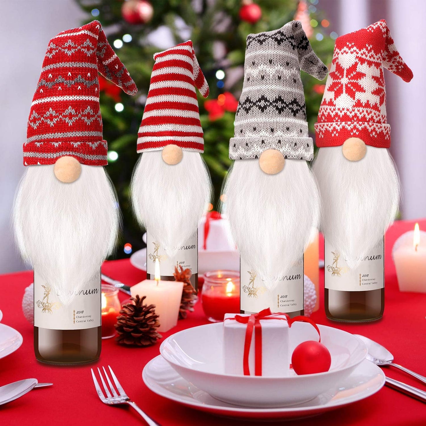 9 Pieces Christmas Gnomes Wine Bottle Topper Cover Swedish Tomte Decorative Wine Bottle Topper Cover for Christmas Decorations (Cute Style)