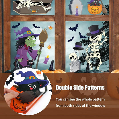 Halloween Window Clings,110+ Pieces Halloween Vinyl Double-Side Window Glass Stickers Decals for Halloween Party Decorations