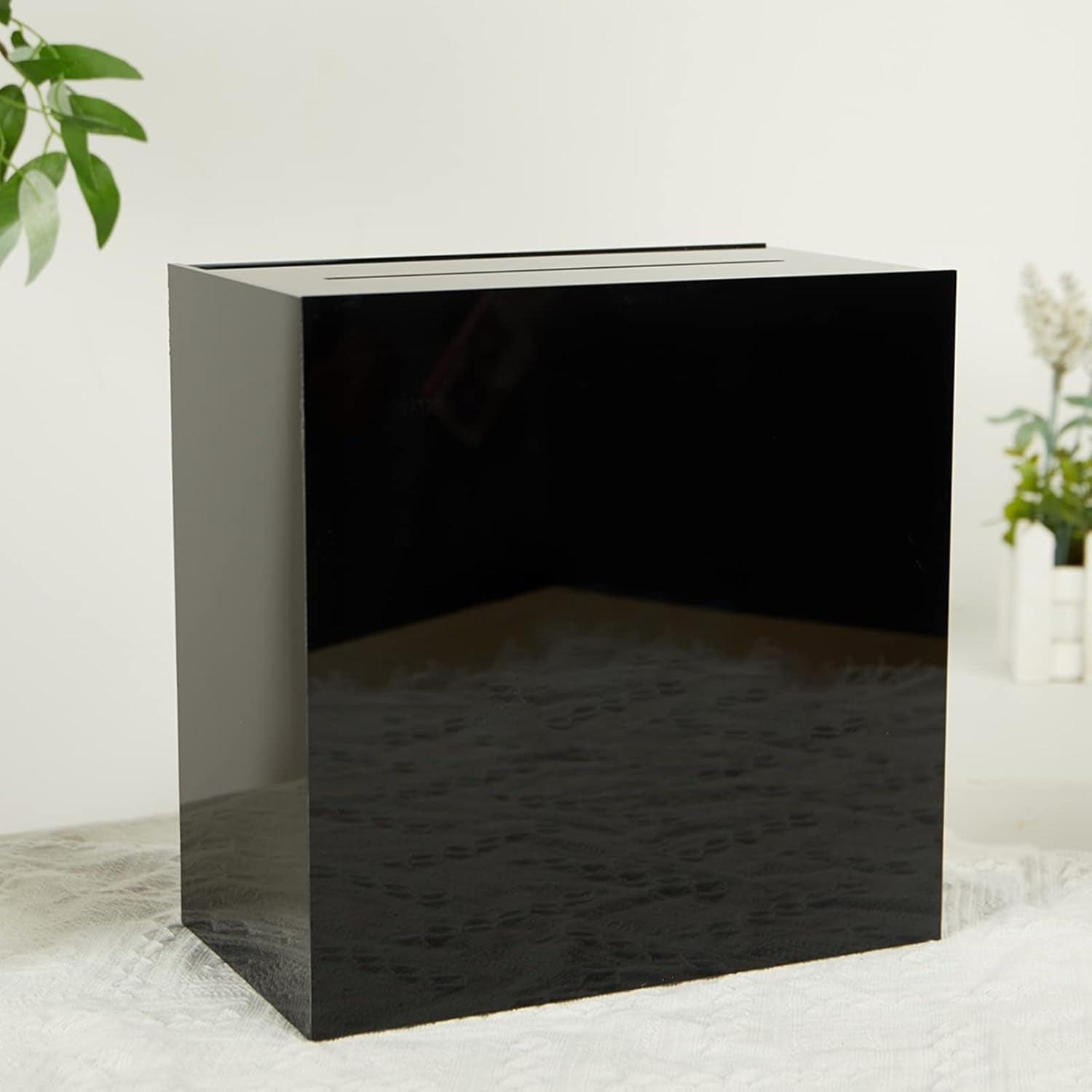 10” Acrylic Card Box - Wedding Card Box for Reception, Birthday, Party, Money Box, Wishing Well, Graduation Party, Elegant Large Clear Card Box-Acb001-Black-Wz