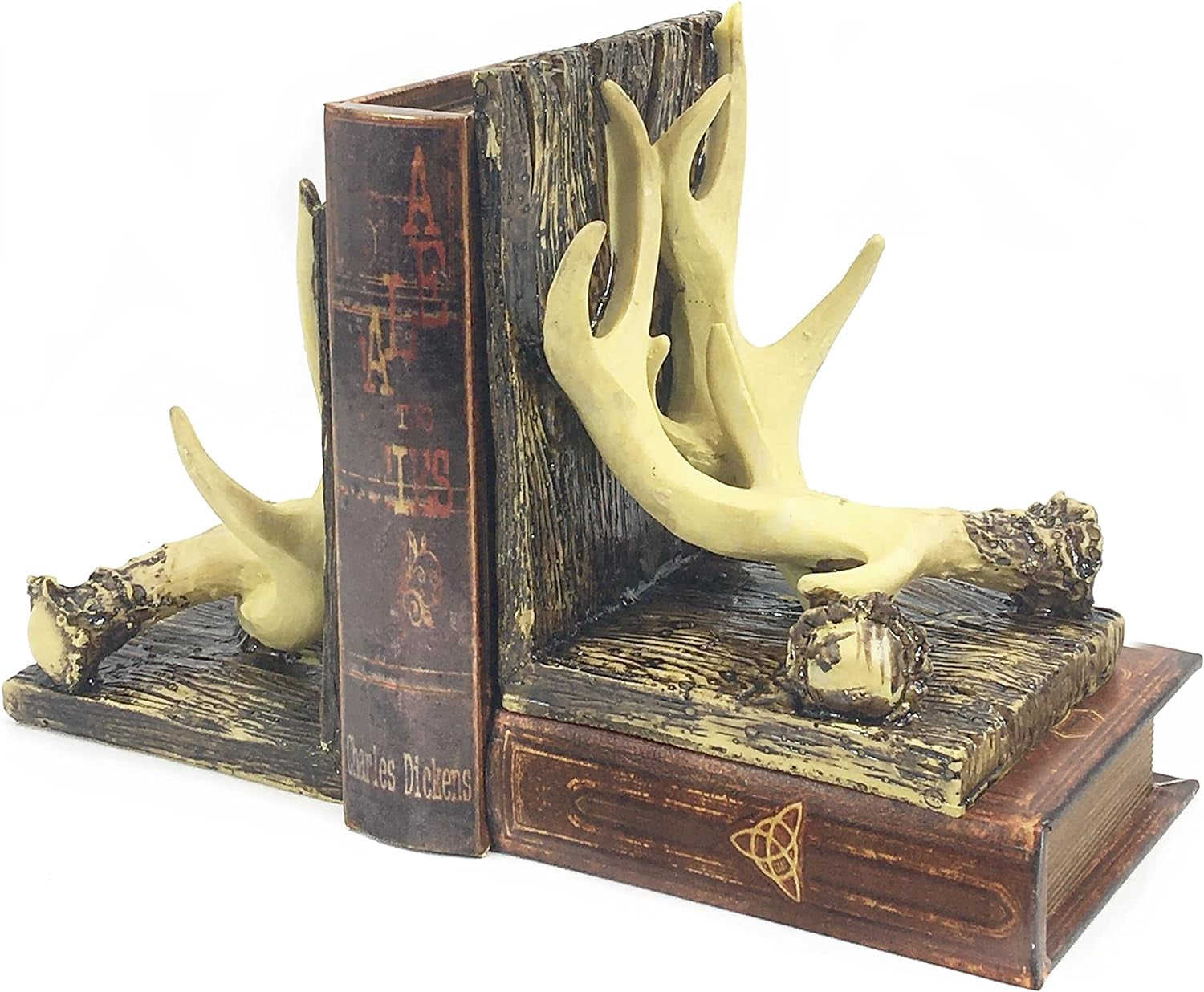 Decorative Bookends Deer Antler Unique Vintage Book Ends Shelves Stoppers Holder Heavy Duty Nonskid Rustic Mountain Cabin Lodge Farmhouse Home Office Decor 7 Inch