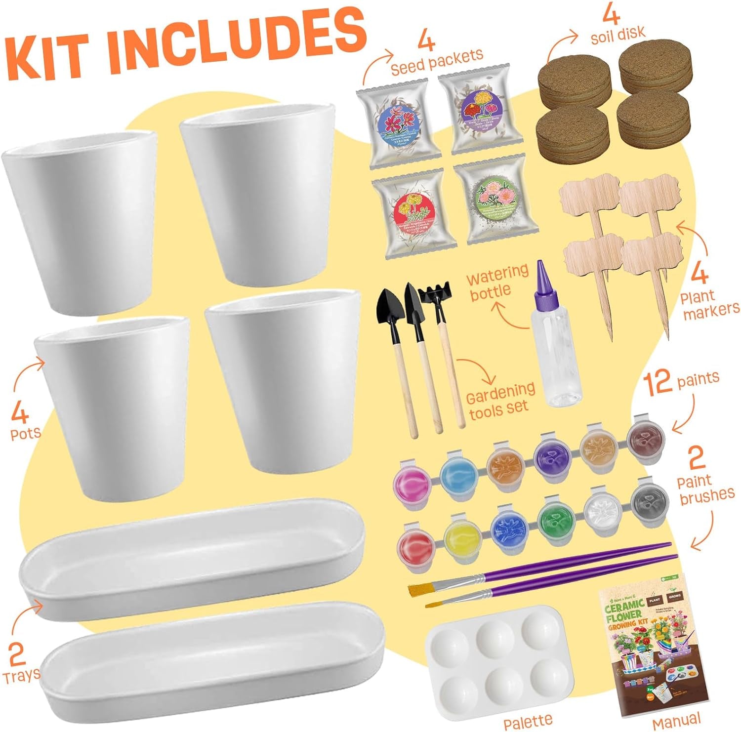 4 Set Paint & Plant Flower Gardening Kit - Gifts for Girls Ages 8-12, Arts and Crafts for Kids Ages 8-12, Kids Gardening Set, Craft Toys Birthday Gifts for Girls Boys Ages 4 5 6 7 8 9 10 11 12