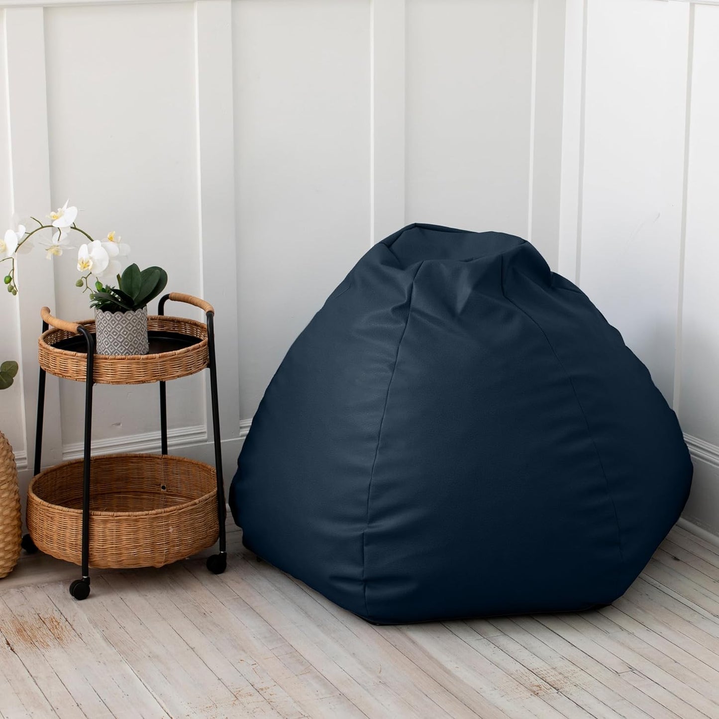 Atrium Collection Pazi Pod - Designer Foam Bean Bag Chair for Home Theaters, Offices, Schools, Reception & Waiting Rooms - Faux Leather - Oxford Blue