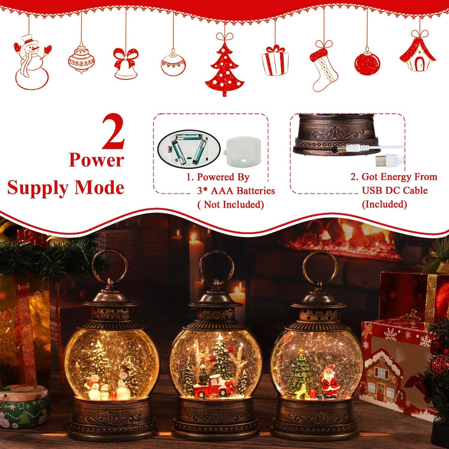 Christmas Decorations Christmas Lantern,Christmas Snow Globes,6-Hour Timer Christmas Decoration Lantern Snow Globe Lanterns Table Decoration Christmas Decorations Indoor Xmas Gifts (Pickup Truck)