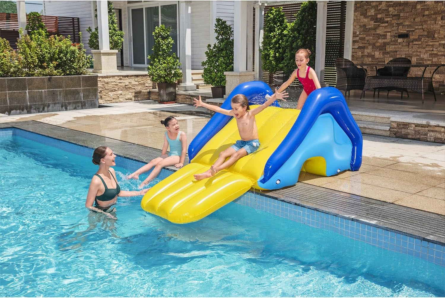 H2OGO! Giant Inflatable Outdoor Swimming Pool Water Slide with Built-In Sprinkler, Large Platform, and 4 Water Chambers for Stability