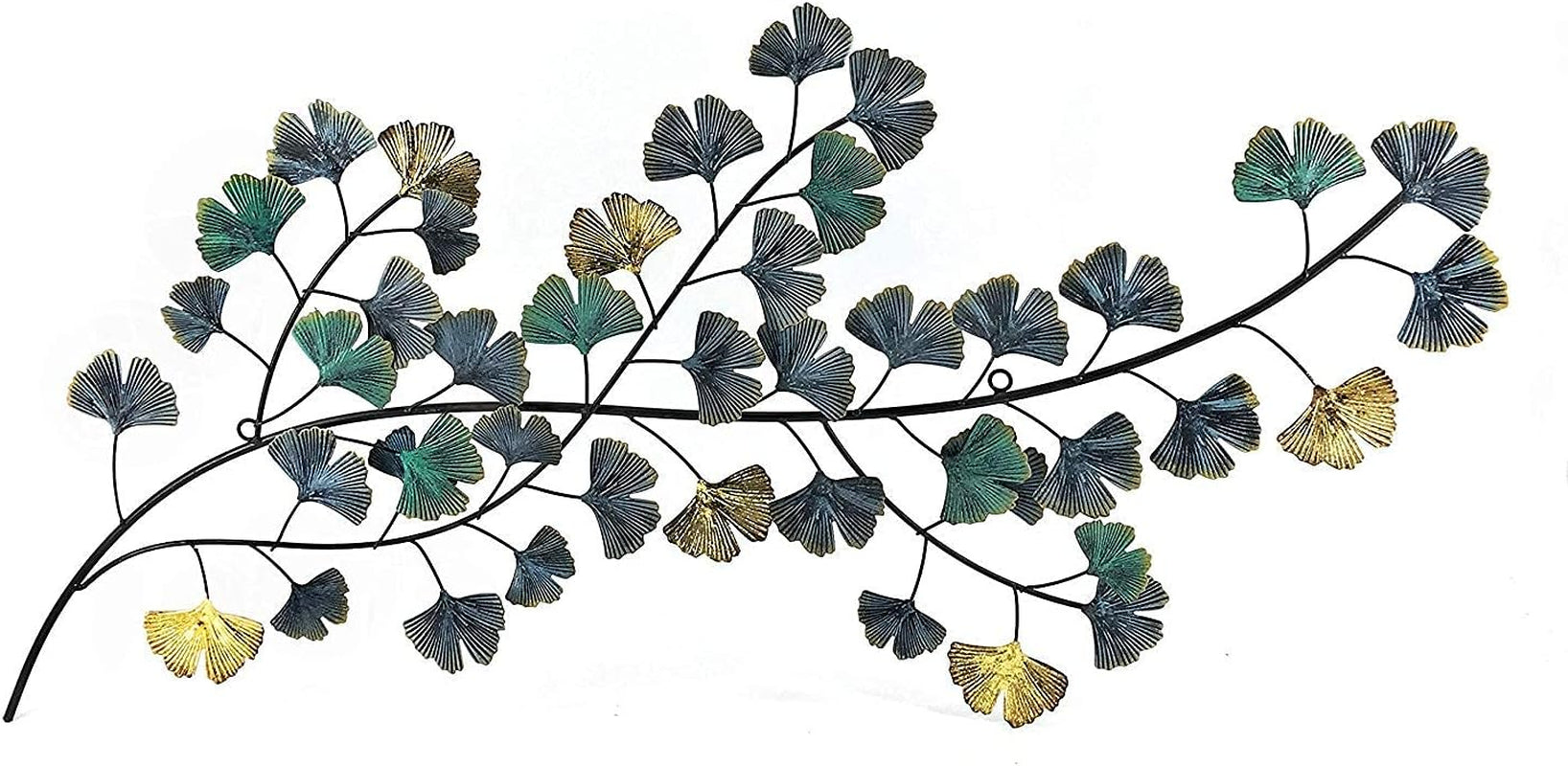 3D Metal Wall Decor Living Room Ginkgo Leaf Japanes Style Flower Golden Blue Teal Abstract Scroll Celtic Wrought Iron Plaque Hanging Boho Home Outdoor Garden Floral Accents Turquoise