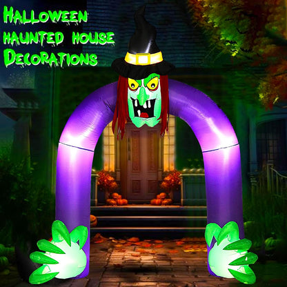 10Ft Halloween Inflatables Archway Decorations Outdoor, Scary Halloween Inflatable Witch Arch with LED Lights, Blow up Holiday Yard Decorations for Party, Garden, Yard, Lawn (Inflatable Witch Archway)