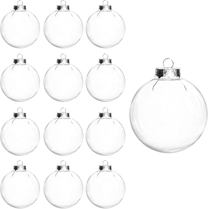 12 Pcs DIY Clear Plastic Fillable Balls Ornament, 2.36Inch Christmas Balls for Christmas, Halloween, Birthday, Wedding Decor, Crafts Decorations (60 Mm)