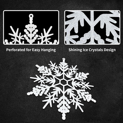 Large Snowflakes Set of 5 White Glittered Snowflakes  12In Plastic Christmas Decorative Hanging Ornaments Window Decor Winter Outdoor Decorations