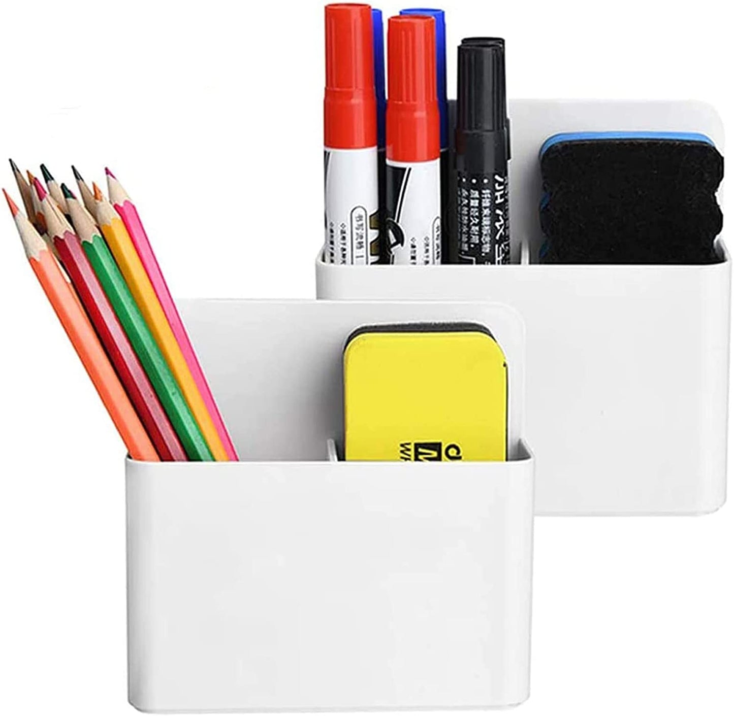 Mabrasse 2P Magnetic Dry Erase Marker Holder,Pen and Eraser Holder for Whiteboard, Magnet Pencil Cup Utility Storage Organizer for Office, Refrigerator, Locker and Metal Cabinets（Grey）