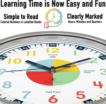 Clock for Kids Learning to Tell Time, Telling Time Teaching Clock for Kids, Wall Clock Kids, Classroom Clock, Kids Learning Clock, Kids Clocks for Bedrooms.