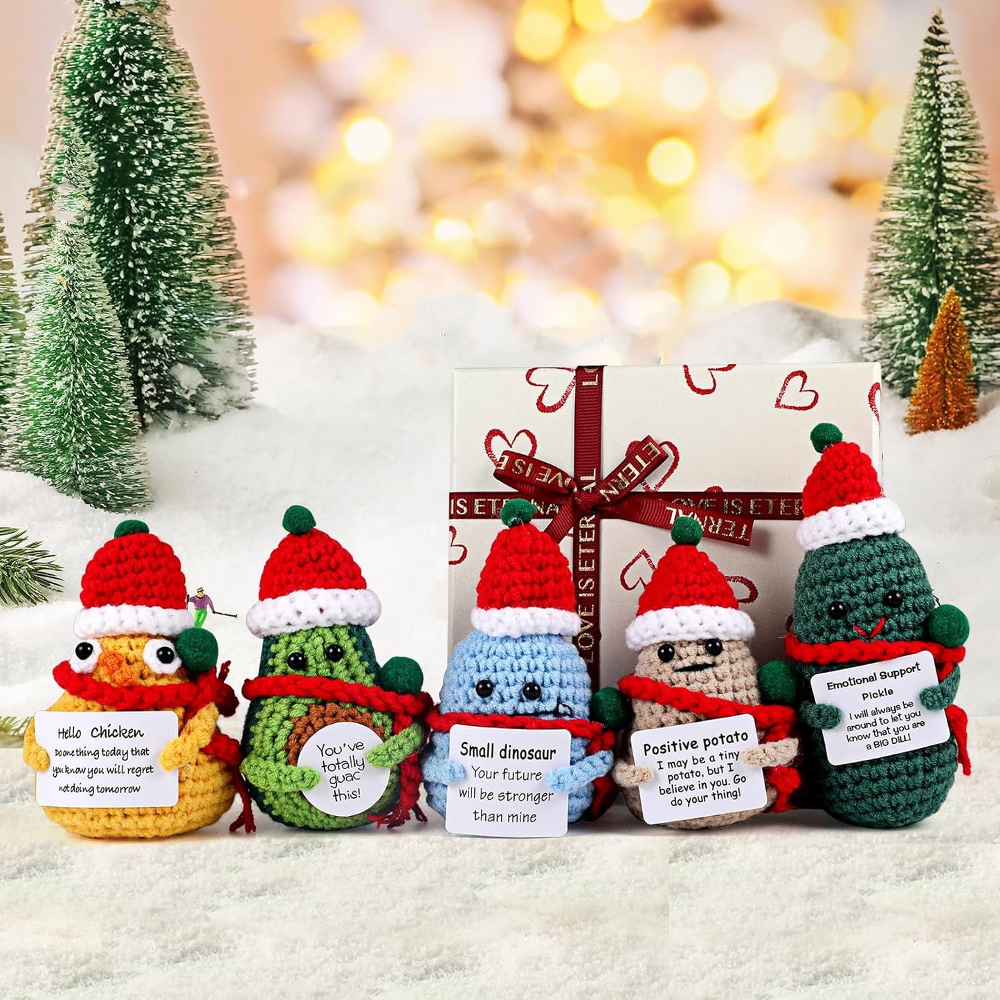 5Pcs Christmas Decor Positive Potatoes Box, Home Decor, Emotional Support Crochet Room Decor, Inspirational Gifts for Men&Women, Christmas Decorations Gifts, Creative Desk Companion