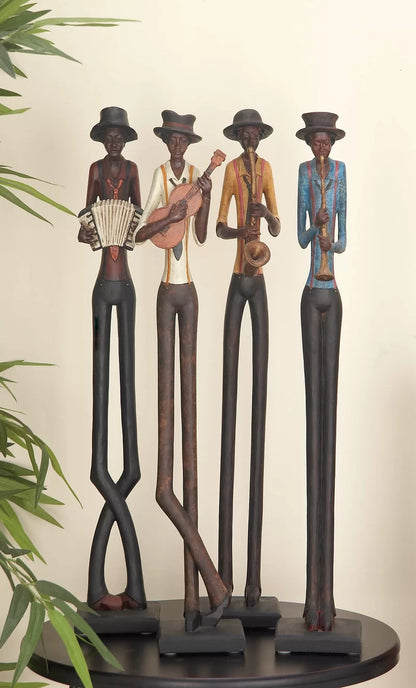 Alayza Brown Polystone Tall Long Legged Jazz Band Musician Sculpture