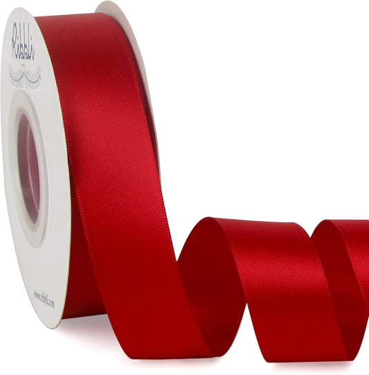 Double Faced Red Satin Ribbon,1” X Continuous 25 Yards,Fabric Ribbon Use for Bows Bouquet,Christmas Gift Wrapping,Floral Arrangement