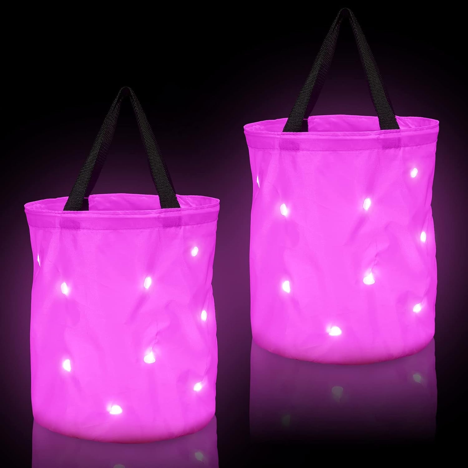 2 Pieces LED Light Halloween Candy Bags Light up Halloween Bucket Trick or Treat Bags Light up Candy Bags Multipurpose Reusable Goody Bucket for Halloween Supplies Favors(Pink)