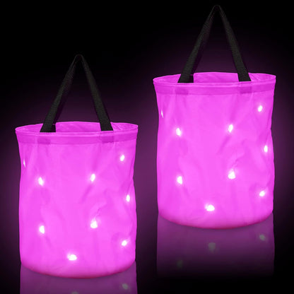 2 Pieces LED Light Halloween Candy Bags Light up Halloween Bucket Trick or Treat Bags Light up Candy Bags Multipurpose Reusable Goody Bucket for Halloween Supplies Favors(Pink)