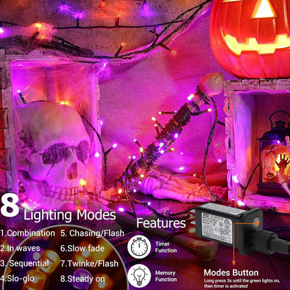 Orange Purple Halloween Lights 174FT 500 LED Halloween String Lights with 8 Modes Timer Waterproof Plug-In Orange Purple String Lights for Indoor Outdoor Halloween Decorations