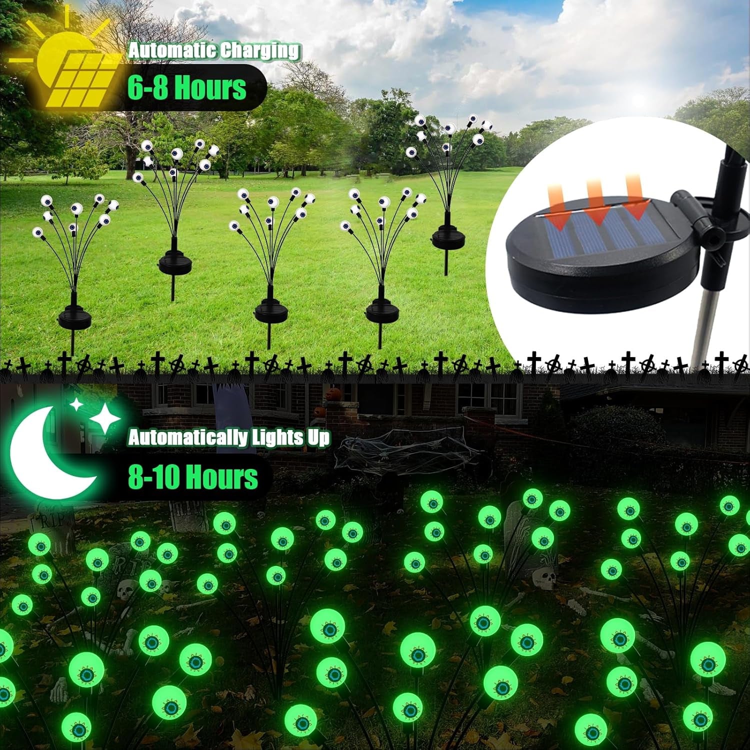 Halloween Decorations Outdoor Solar Scary Eyeball Lights, 2-Pack 16 LED Halloween Decor Solar Garden Lights, Waterproof Halloween Night Light Spooky Pathway Lights for Yard Patio Lawn Party
