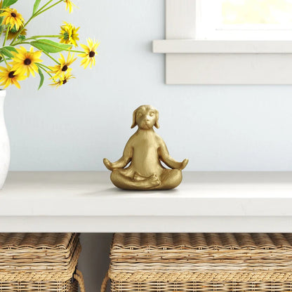 7" Yoga Meditation Dog Figurine - Gold Polyresin Decorative Statue for Home, Office, Patio, Garden, Indoor Decor, Yoga Studio, Yogi Gift Idea