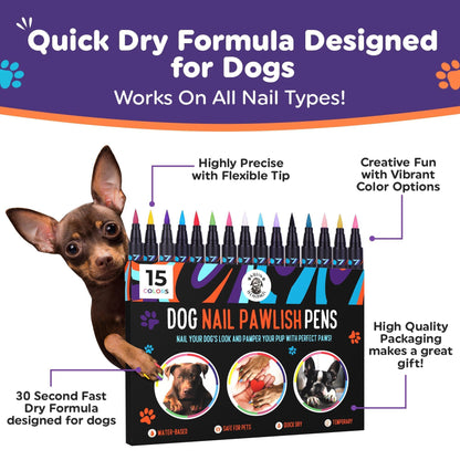 Dog Nail Polish Pens Quick Dry 15 Colors   Pet Nail Polish for Dogs or Cats