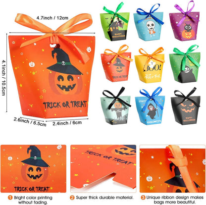 Halloween Candy Bags Treat Bags - 36PCS Halloween Decorations Halloween Party Supplies for Treat or Trick, Halloween Treat Bags for Kids, 9 Pattern Designs Halloween Party Favors with Ribbons