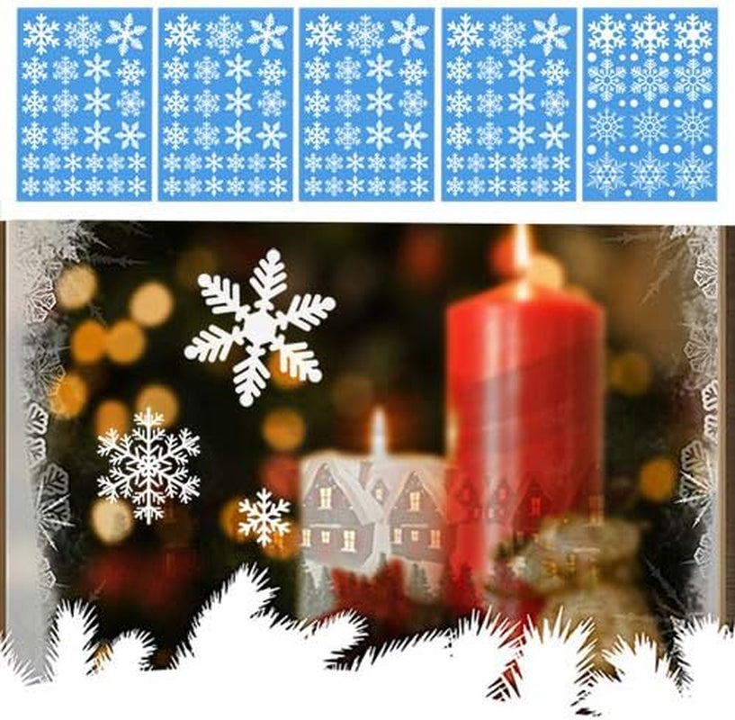 300+Pcs Snowflake Window Clings Christmas Decorations Snowflakes Window Decals - White Snowflake Decorations Winter Window Clings Snow Decals (8 Sheets)